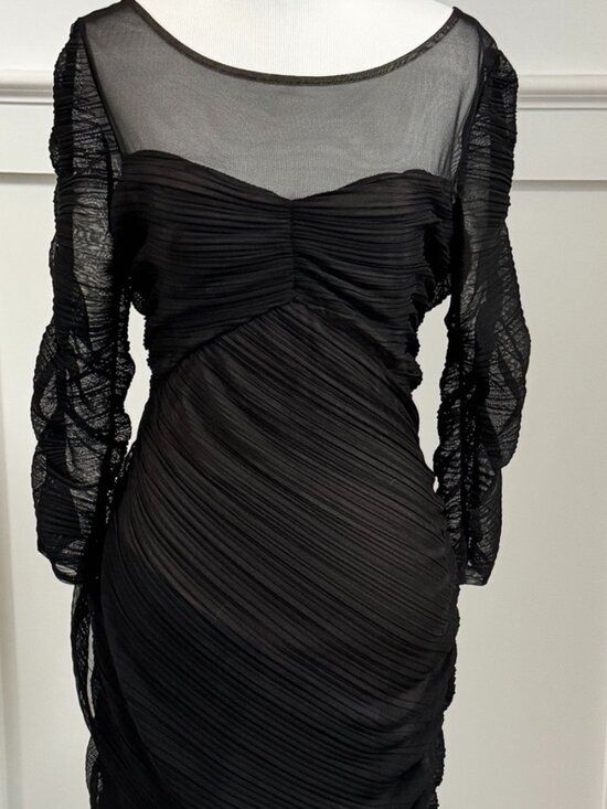 BCBGMaxAzria Dresses & Skirts - BCBGMAXAZRIA Danika Black Nude Mesh Ruched Dress, Size L, High Quality